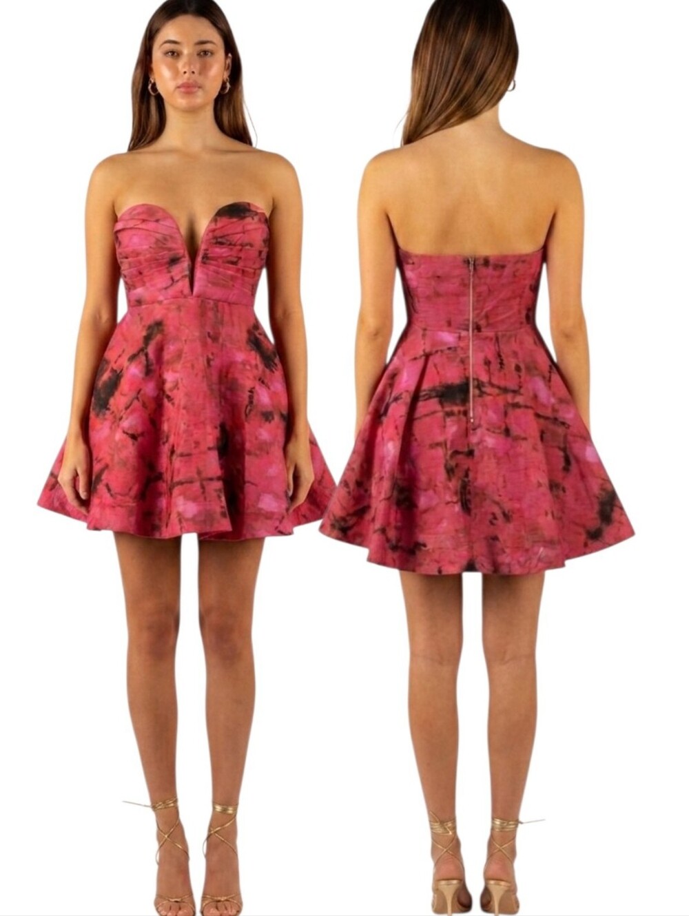 AURETA STUDIO Amia Strapless Pink Tie-dye Sweetheart Mini Dress - Size M